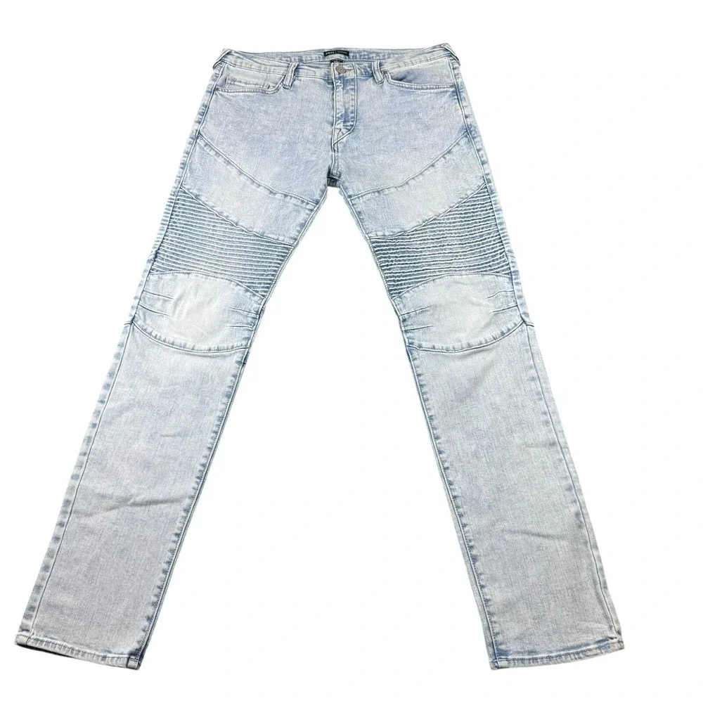 True Religion Rocco Moto Bleach Wash Mens Stretch Denim Jeans Size 33x34